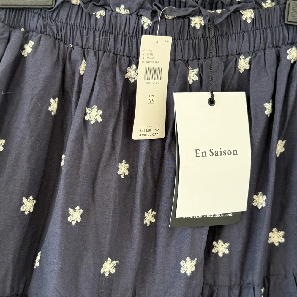 En Saison navy Maxi Skirt with White Floral Design with pockets - Picture 3 of 5